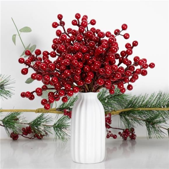 32 Pack Christmas Tree Decorations, Artificial Red Berry Stems 6.5inch - Picture 1 of 6
